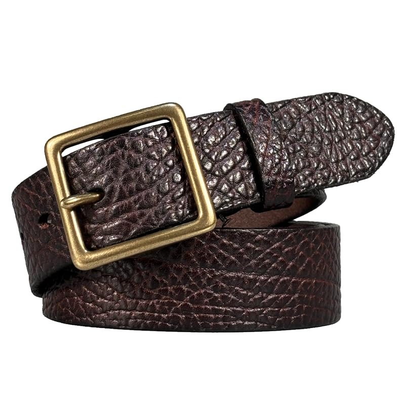 Pattern Embossed Mens Adjustable Belt, Western Genuine Leather Dress Belts for Men with Metal Buckle for Pants Jeans,A Brown,115CM/45.3''