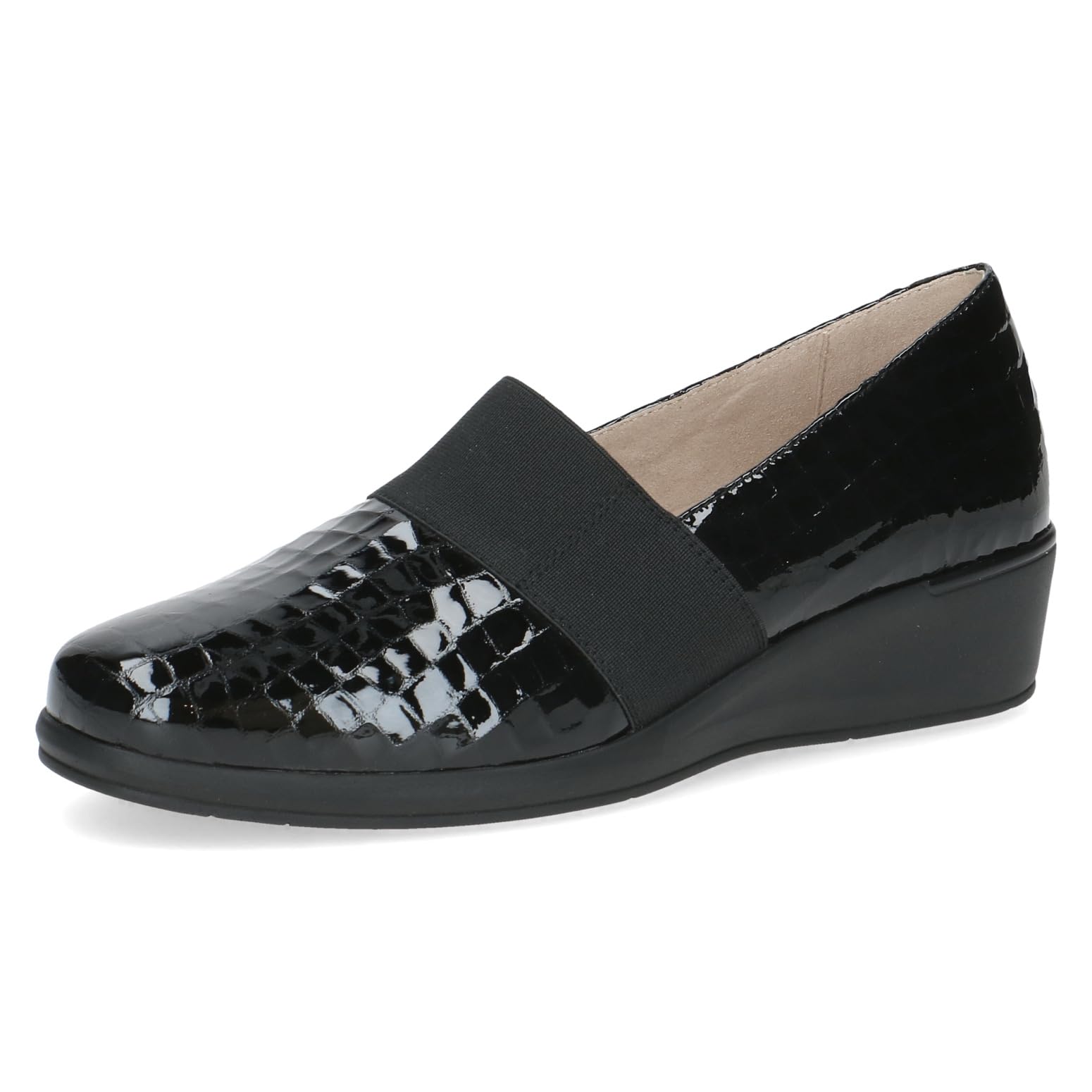 CAPRICE Comfort Women's Leather Loafers Extra Width H, Black (Black Croco), 6 UK