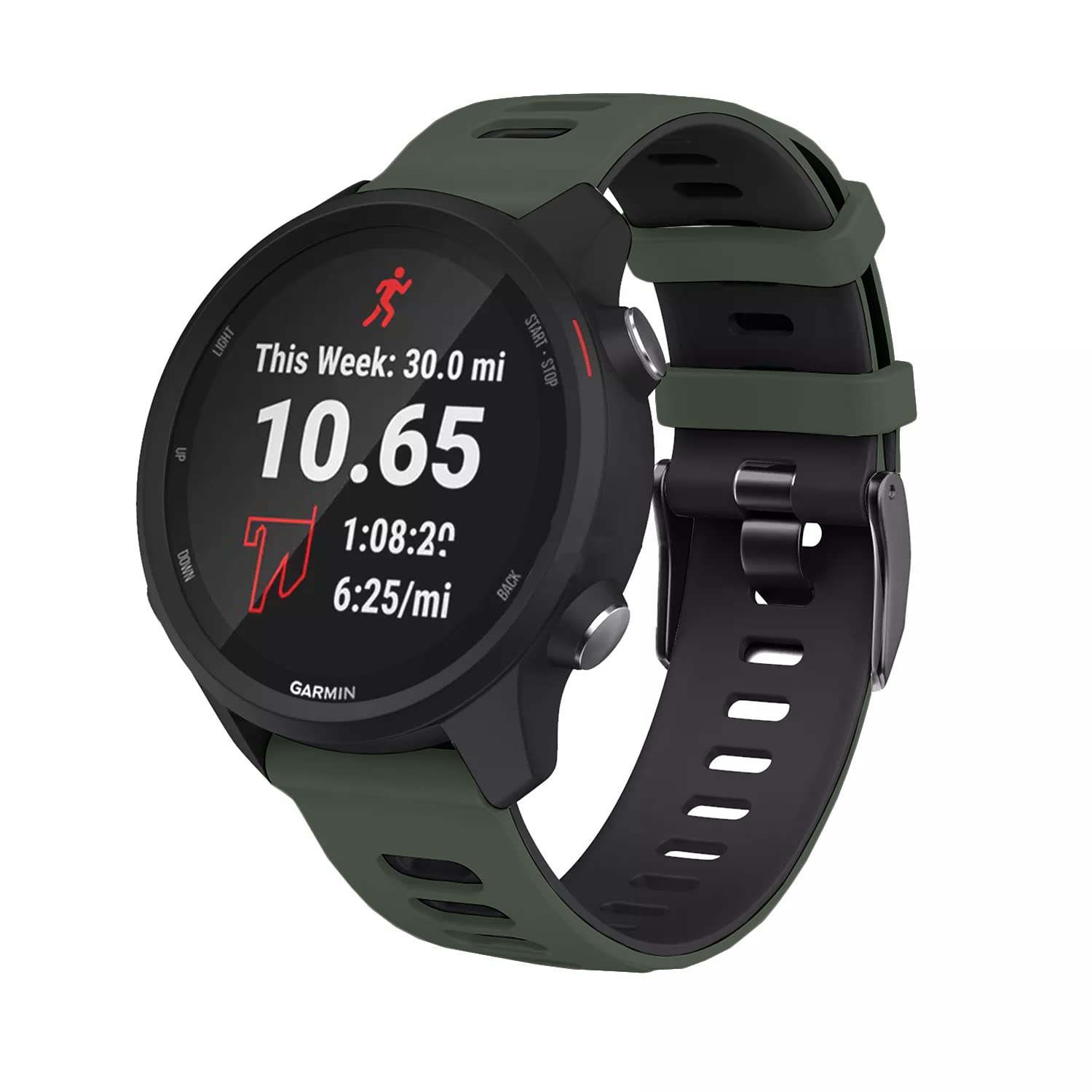 Pikkme Modern Sports Strap Compatible with Garmin Forerunner 245 | 245 Music | 645 | 645 Music | 55 | 158 | Garmin VivoMove | VivoMove 3 | HR | Luxe | Style (Olive Green & Black)