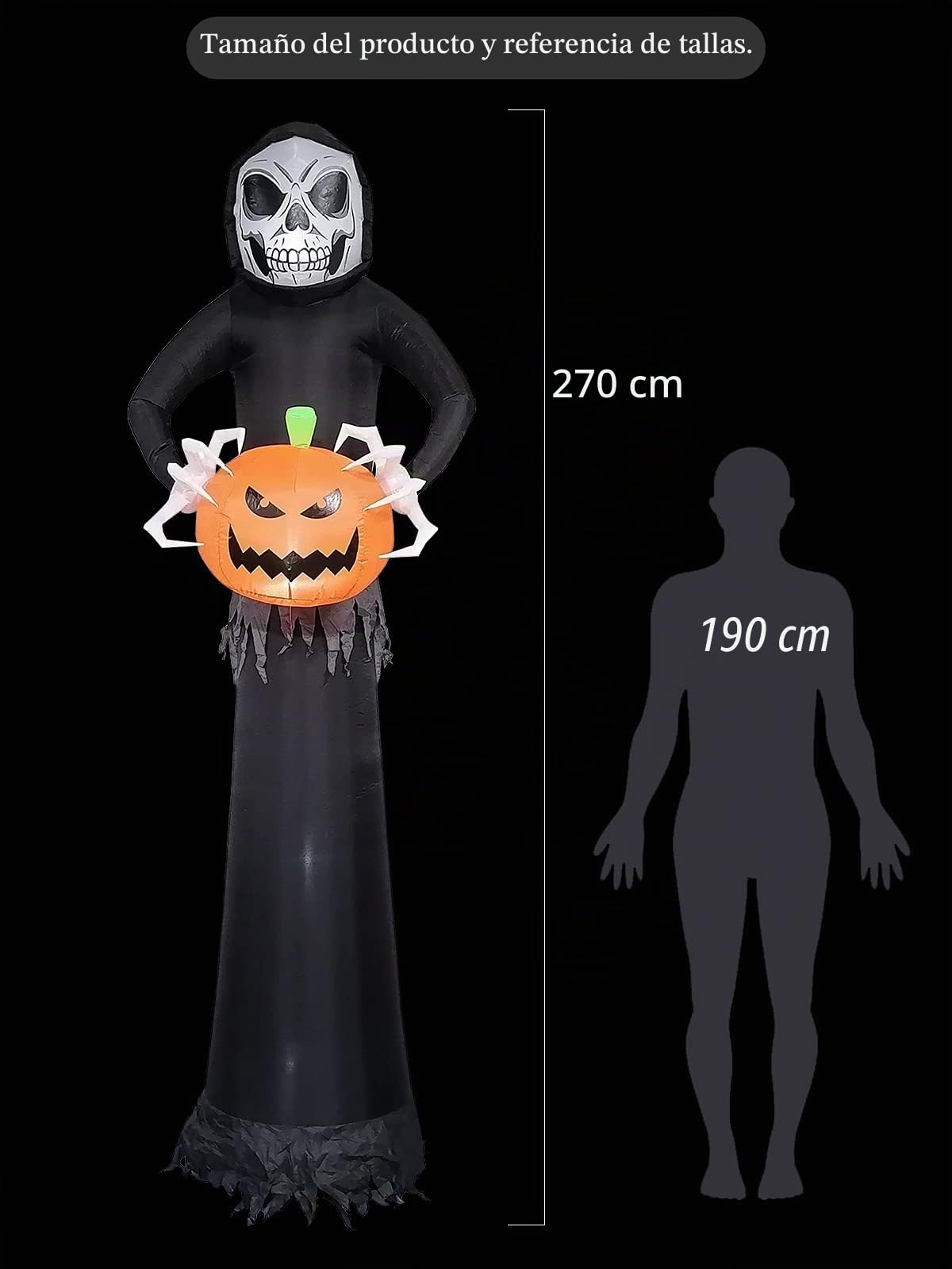 EBANKU 8.8 Pies Halloween Inflables Decoración de Fiesta Fantasmas, Sickle Ghost Pumpkin con Luces LED para Exteriores Interiores Jardines