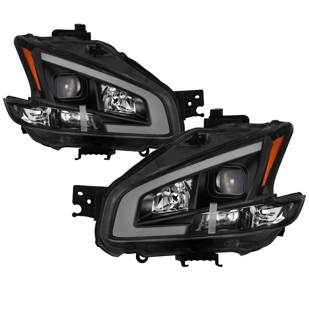 LED Light Tube DRL Headlights for Nissan Maxima 09-14 - Black/Clear Lens