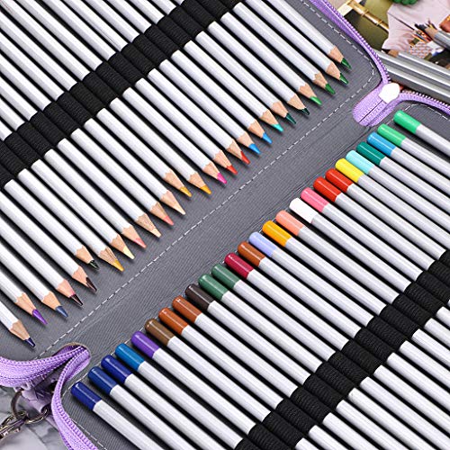 Btsky 200 Slots Colored Pencil Organizer - Deluxe Pu Leather Pencil Case Holder With Removal Handle Strap Pencil Box Large For Colored Pencils Watercolor Pencils Purple #TOP3