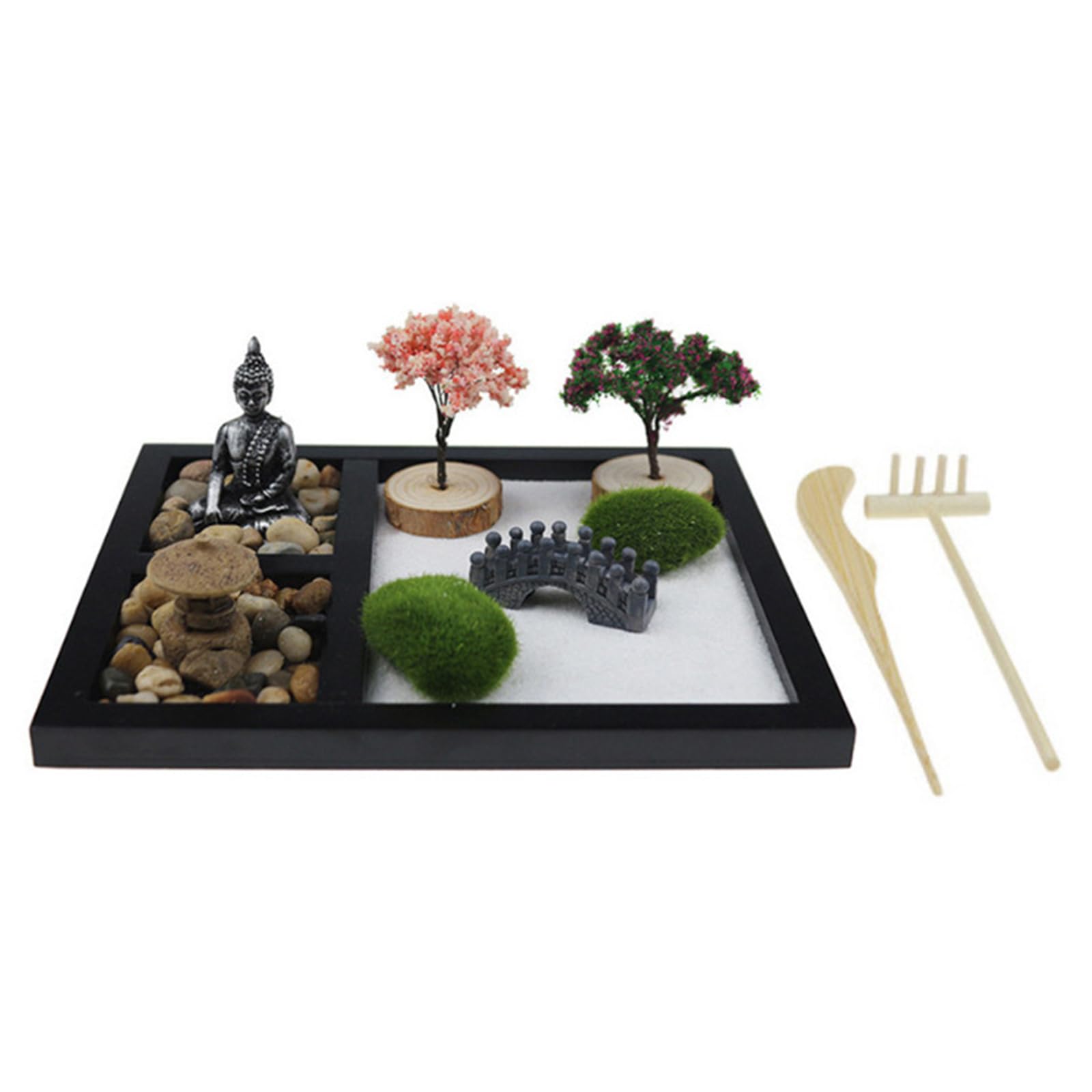 Japanese Zenes Garden for Desk Wood Sand Garden Zenes Decors Meditations Gift Sensory Tool for Mindfulness Emotional Japanese Zenes Garden Set for Desk