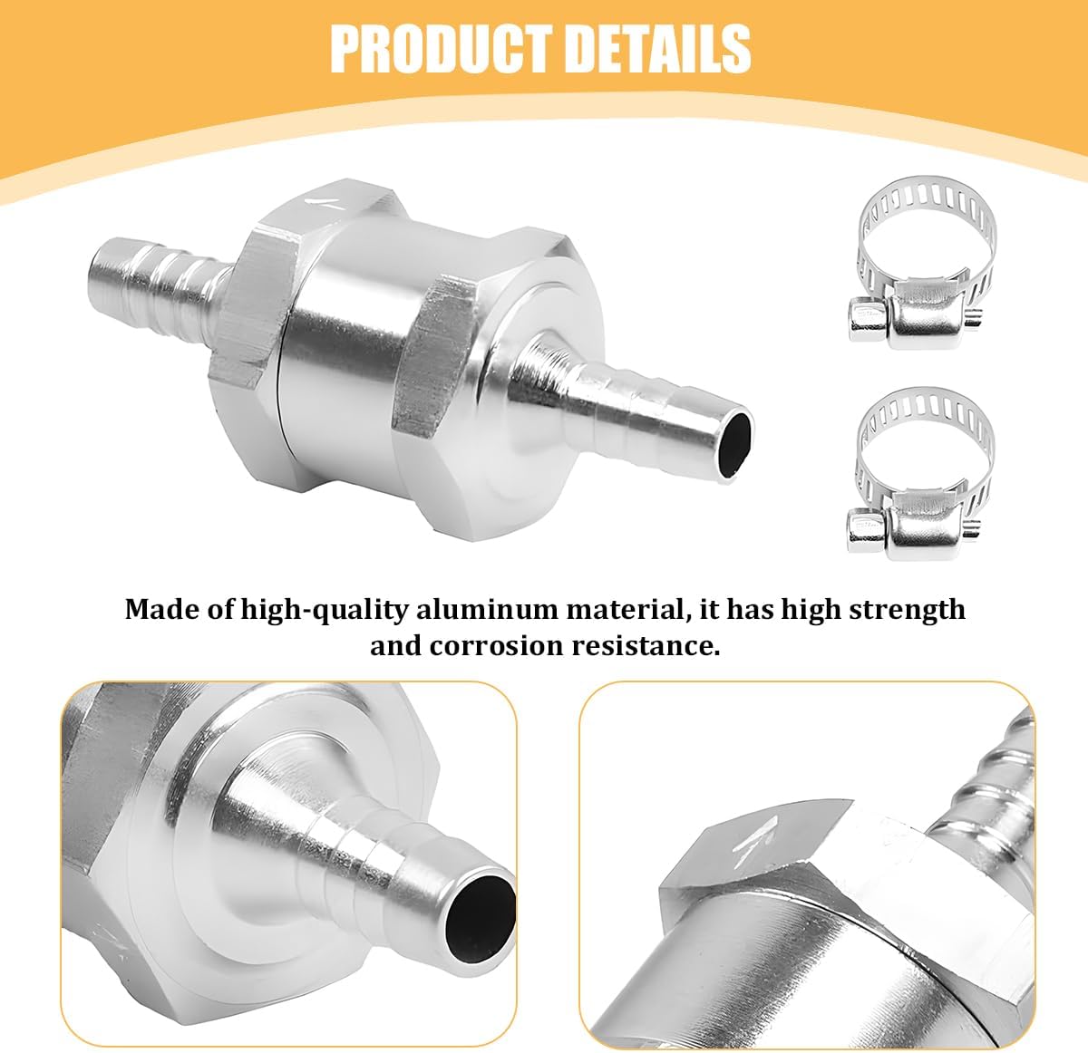Zpana 2PCS Car One Way Check Valve with Clamps, 3/8" 10mm Aluminum Alloy Non-Return Fuel Hose Control Check Valve for Petrol Diesel Oil Water, Universal for Motorcycle Truck SUV