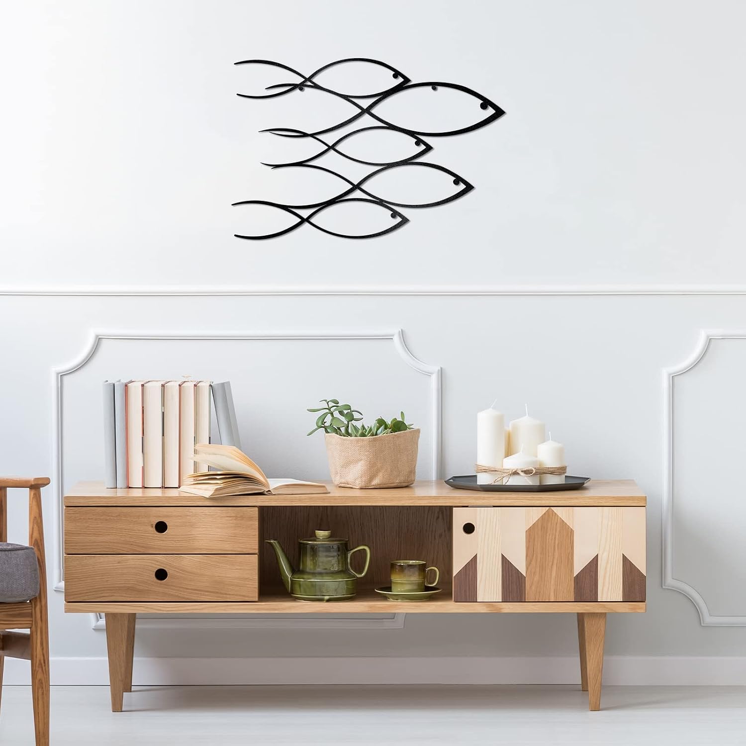 Funrous Nautical Fish Metal Wall Decor, 16 x 6 in, Chic Style