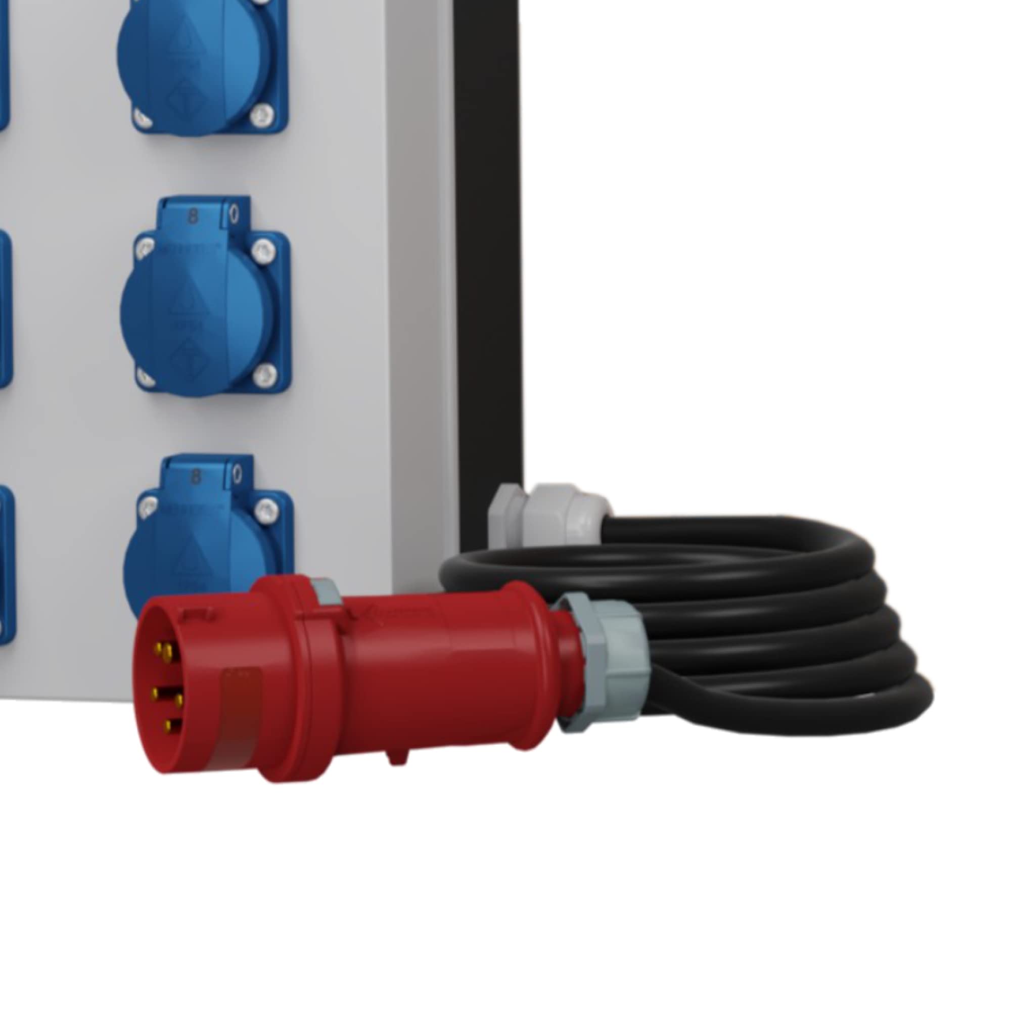Dokorvolt Stromverteiler mit Steckdosen 16x 230V Schuko, 8x LS-Schalter C16A VDE, 1x RCCB FI-Schalter 40A, Kabel mit CEE Stecker 32A Baustromverteiler Wandverteiler komplett verdrahtet IP44