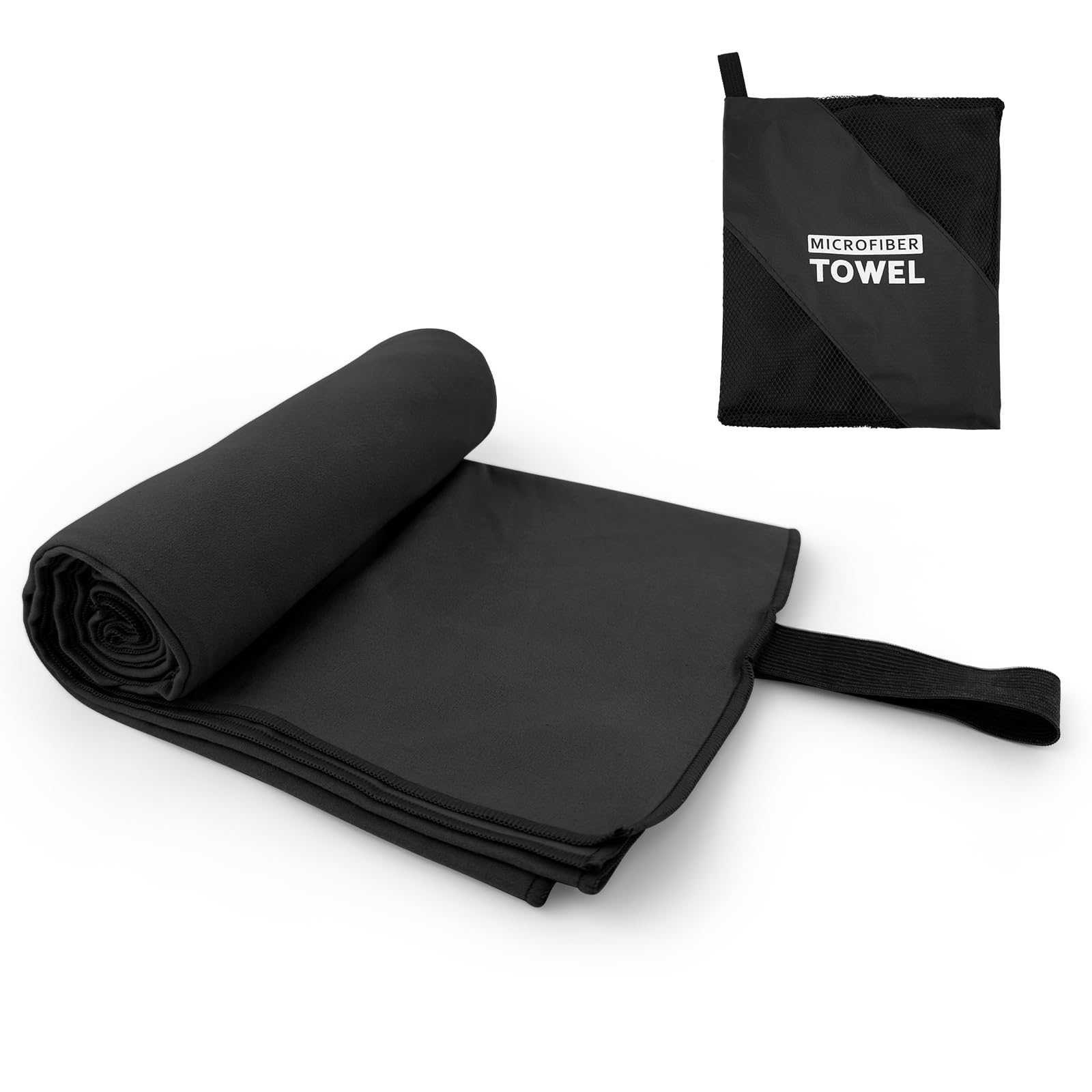 Toalla de microfibra de secado rápido para acampar, senderismo, playa, piscina, viajes, toallas corporales (negro, 1 paquete XL)