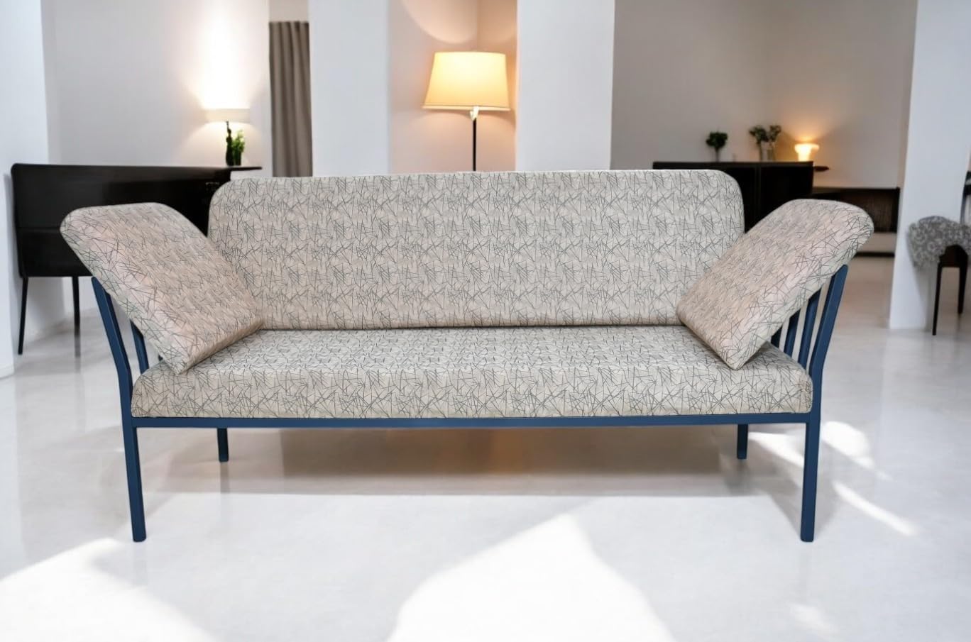 Iron Frame 3 Seater Sofa Set with Velvet Printed Cushion for Living Room Home Furniture for Office Outdoor (Black)-image-30