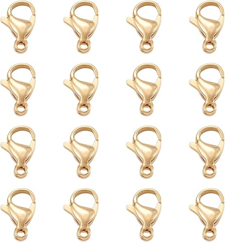Pandahall - 100 cierres de pinza de langosta de acero inoxidable 304, chapado en oro de 18 quilates, 0.512 x 0.315 x 0.157 in, para pulir joyas,