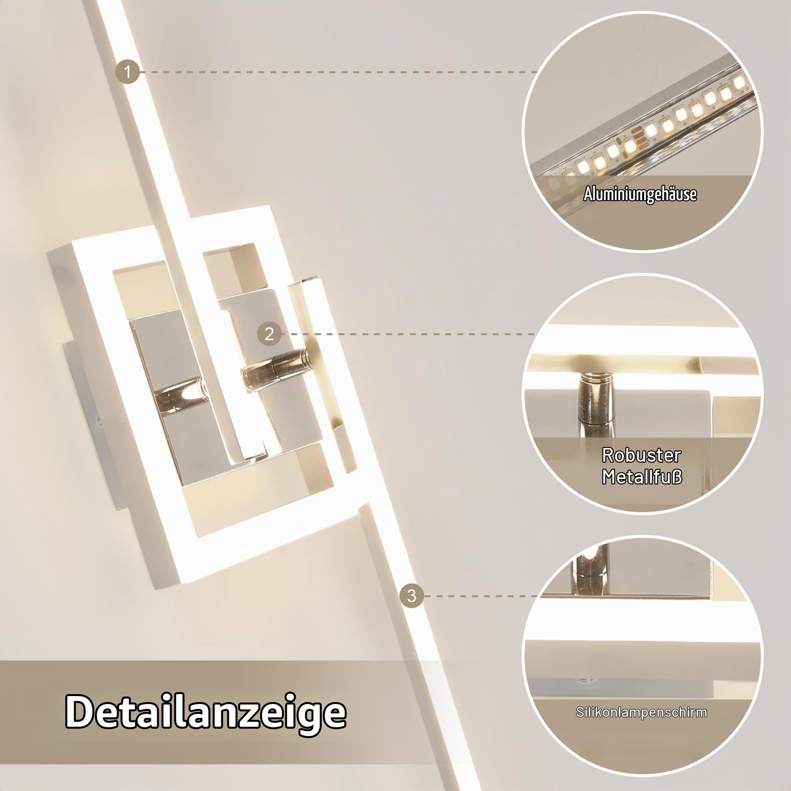 Dorlink Deckenlampe LED Dimmbar, Drehbar Deckenlampe Schlafzimmer 22W, Lampe Wohnzimmer 3000K/4000K/6500K, Wellen Esstischlampe, 2 Lichter Flurlampe Decke, Silber LED Wandleuchte für Küche, 82CM