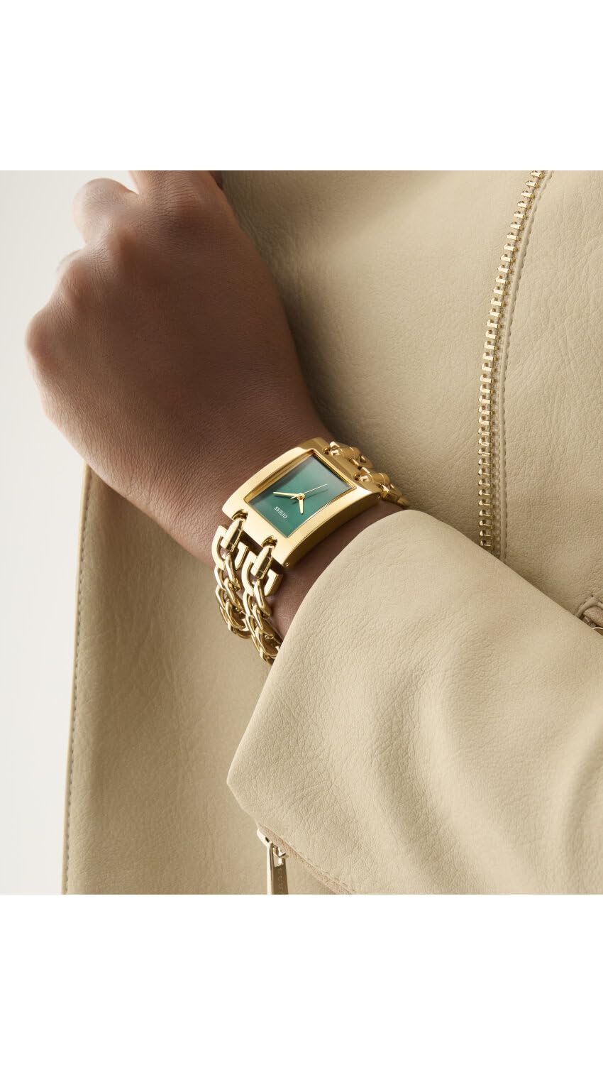 Guess GT MOD Heavy Metal Damen Armbanduhr, Edelstahl, 28 mm, Edelstahlarmband, Farbe: Gold, 3 bar, Zifferblatt: Grün, GW0740L2