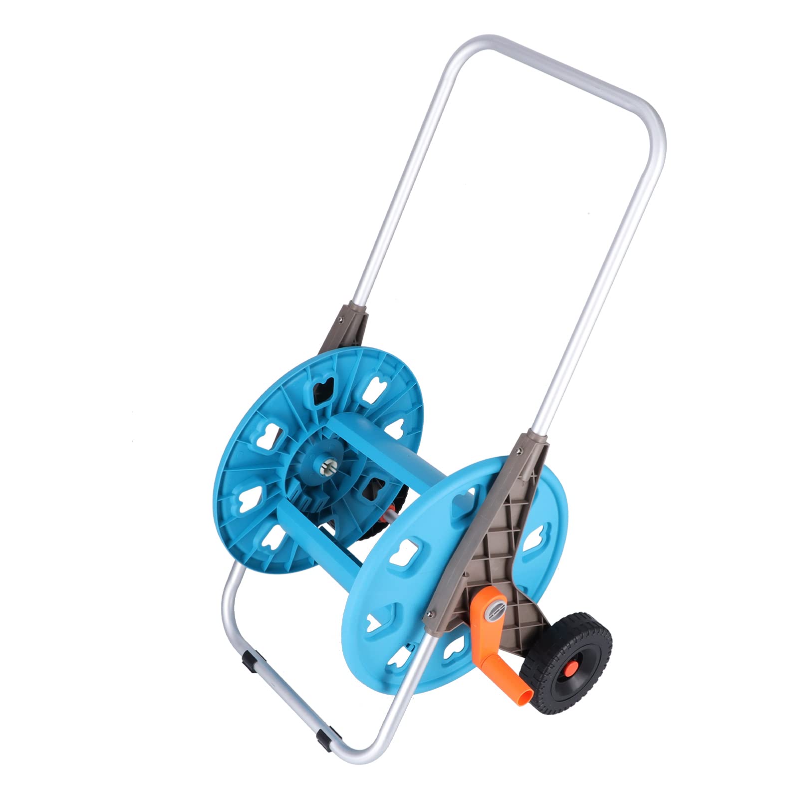Carrello per tubi da giardino | Spinta a mano portatile a scomparsa per pulire il tuo giardino | Capacità di 80 m per cortile/prato/irrigazione |Telaio in alluminio stabile Supporto per manovella