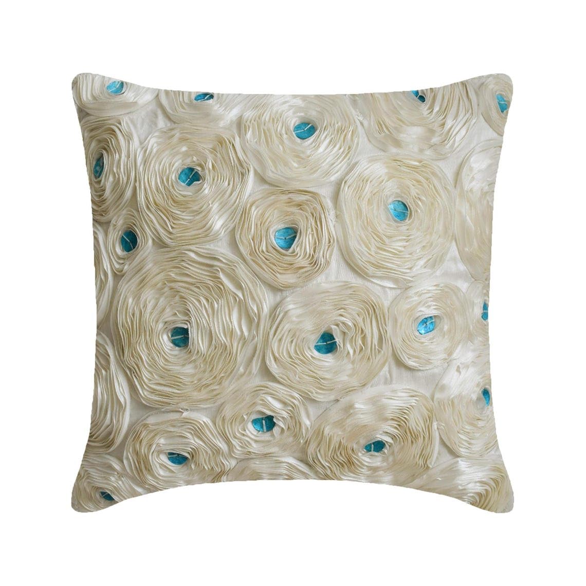 The HomeCentric Ivory Cushion Cover, Ribbon Ivory Rose Flower Floral Theme Cushion Cover, Cushion Cover 50x50 cm (20x20 inch), Floral Modern Decorative Cushion Cover, Square - Ivory Roses โ image 1