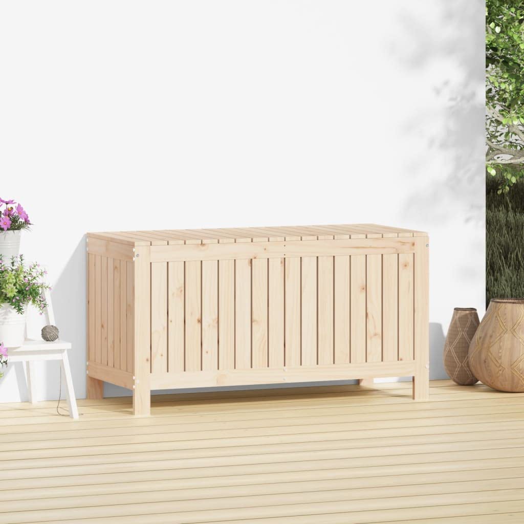 Gartentruhe aus Massivholz Kiefer 115x49x60 cm mit Gasdruckfeder Deckel und Belüftungslatten, Stauraum Box für Garten Geräte und Zubehör, Aufbewahrungslösung