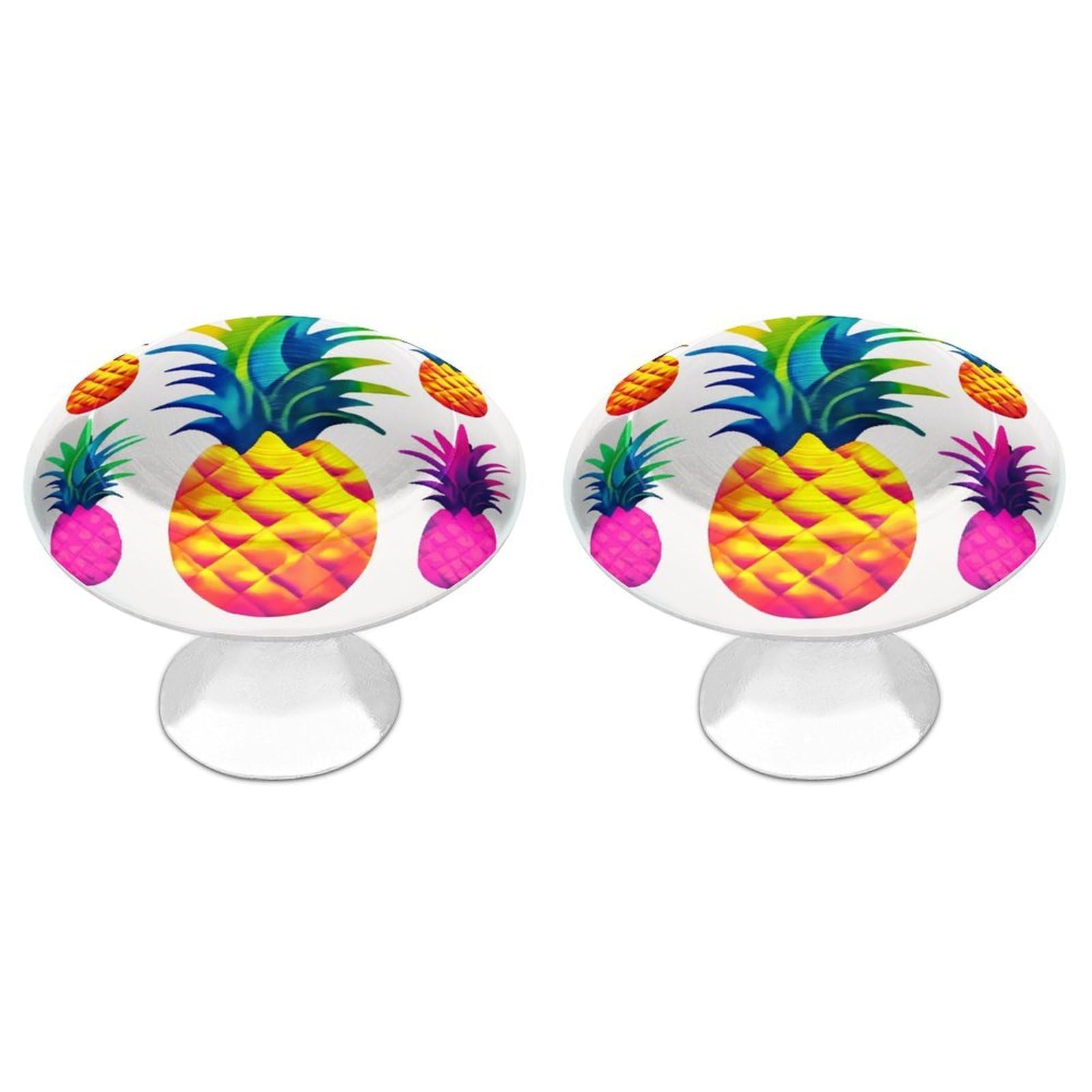 Ntvowpzo Color-1 Cabinet Handles Round Drawer Pulls Colorful Pineapple Dresser Knobs For Cabinets And Drawers Handle For Bathroom Cupboard Drawers Cabinet Pulls For Kitchen Door
