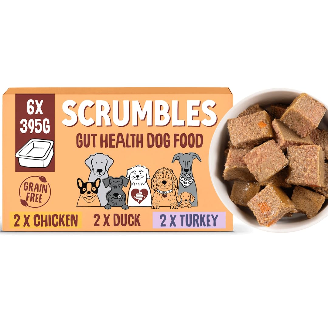 Scrumbles • Wet Dog Food • Hypoallergenic • All Lifestages • Poultry Multipack • 2.37kg (6 Trays x 395g) • Natural Complete Adult Recipe • Gut Friendly Prebiotics