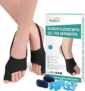 Puikos Bunion Splints Big Toe Straightener Bunion Relief Hallux Valgus Corrector Orthopedic Bunion Corrector Sleeves Splints Socks Woman Man for Flex Up Bunions Joint Hammer Toe (Black, Small/ 1Toe)