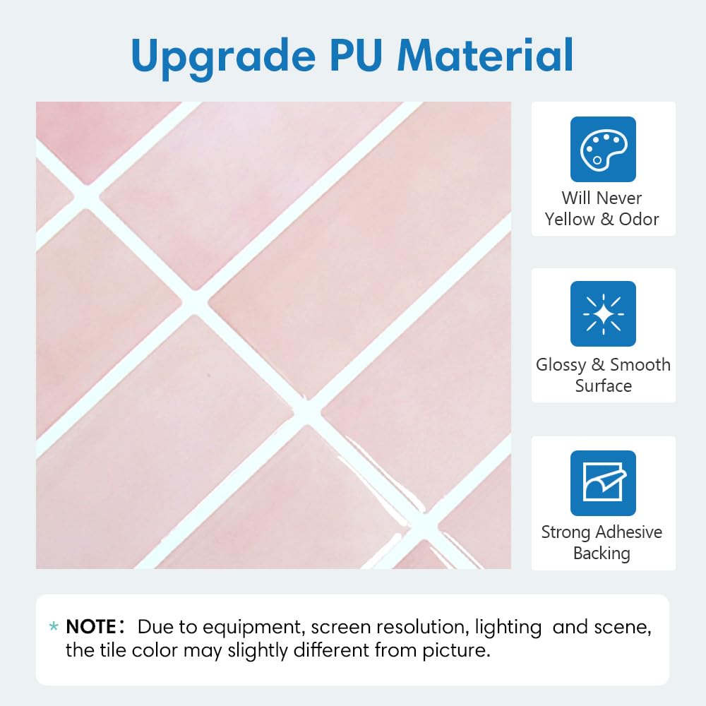 Azulejos Adhesivos 3D Para Pared – 10 Piezas Mate Rosa 30x30 Cm, Fáciles De Instalar En Cocina O Baño