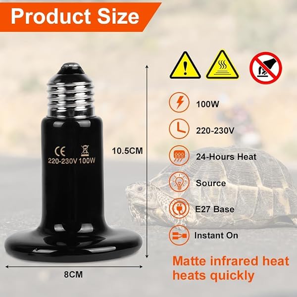 Ampoule Céramique Chauffante Lampe 220V, 2PCS E27 100W Lampe Chauffante Reptiles Noire, Durée de vie 20 000 Heures, Lampe Infrarouge Chauffante pour Animal Lézard, Tortue, Poussin, Serpent - 2