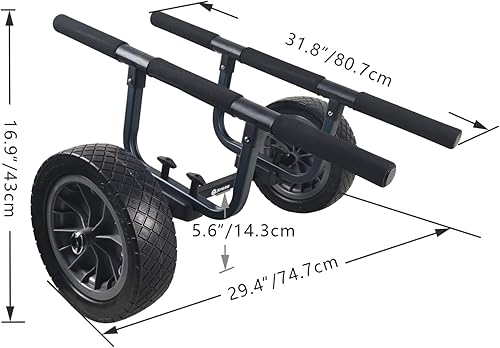 Miniatura 3 de Carrito de kayak resistente, carrito de canoa ajustable de ancho con ruedas de playa planas de 12 pulgadas