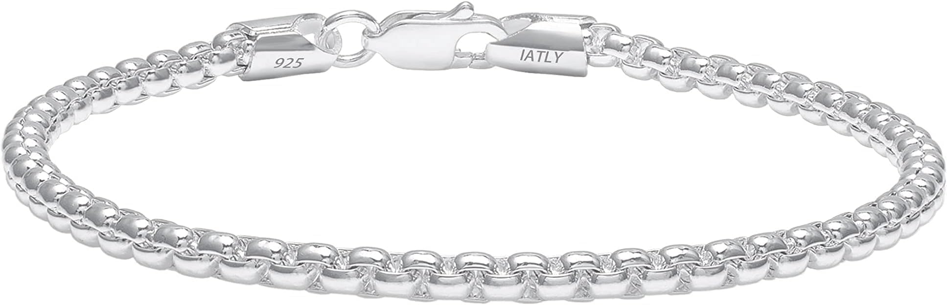 Silver Bracelet for Women Men 925 Sterling Silver Clasp 3mm Box Bracelet