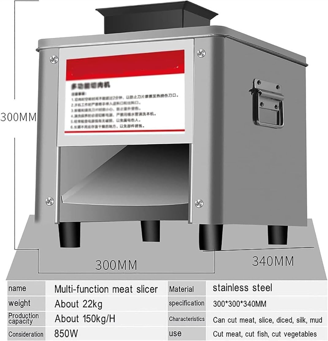 Commercial Meat Cutting Machine, 850W Electric Food Slicer, Stainless Steel Automatic Slice Strip Cube Meat Cutting Machine, for Family and Commercial Use