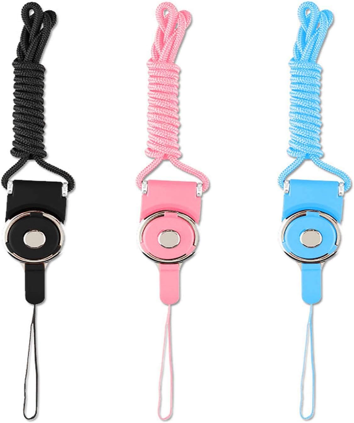 Phone Neck Strap Lanyard Leather Quick Release ID Holder Neck Lanyard,3 PcS 19" Phone Necklace Neck Band,Office Strings, Keychain, Whistles Strap for iPhone, with a Lanyard Hole-Black+Blue+Pink