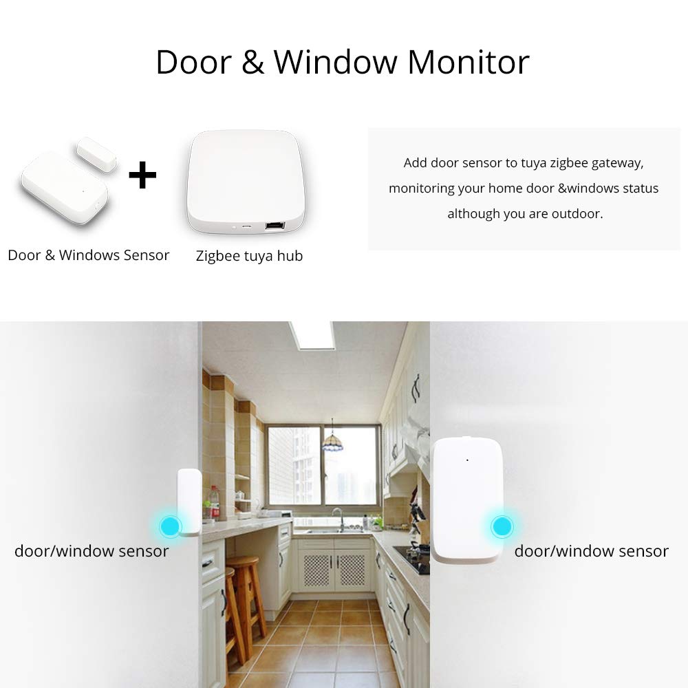 BENEXMART Tuya Zigbee Hub PIR Sensor de puerta Sensor de temperatura y humedad (concentrador + sensor de puerta y ventana)