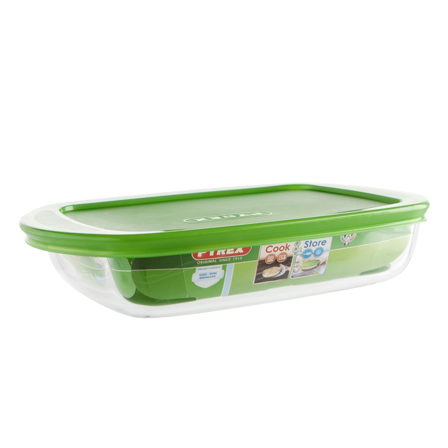 Pyrex Cook & Store Rectangular Dish With Lid 750Ml Clear/ Green