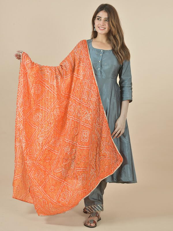 Nakoda Creation Art Silk Printed Women Dupatta (Checks Zari Bandhani Orange) - BZ79596-picture-54