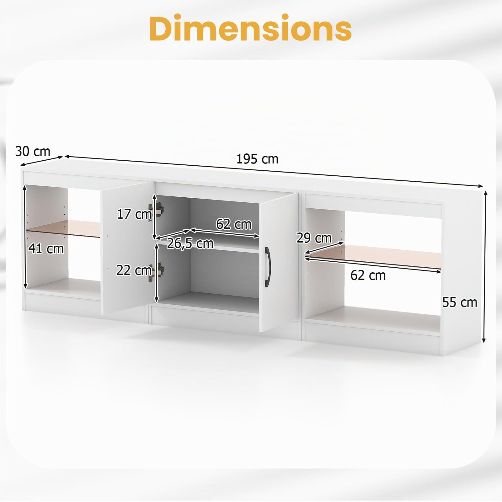 COSTWAY Meuble TV LED pour Télé 85", Meuble Télé Modulaire en 3 Pièces, Étagères en Verre Réglables, 16 Couleurs, Lminosité Télécommandée, Table TV pour Chambre, Salon, Gaming (Blanc)
