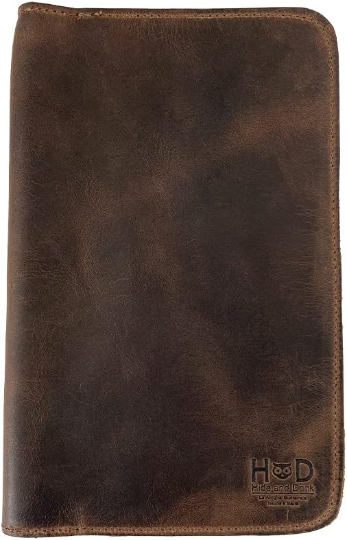 Hide & Drink, Refillable Journal Cover with Strap for Moleskine Cahier, Large Size (5 x 8.25 in.) Notebook, Rustic Protector, Full Grain Leather, Handmade, Bourbon Brown Kitchen – Notebook