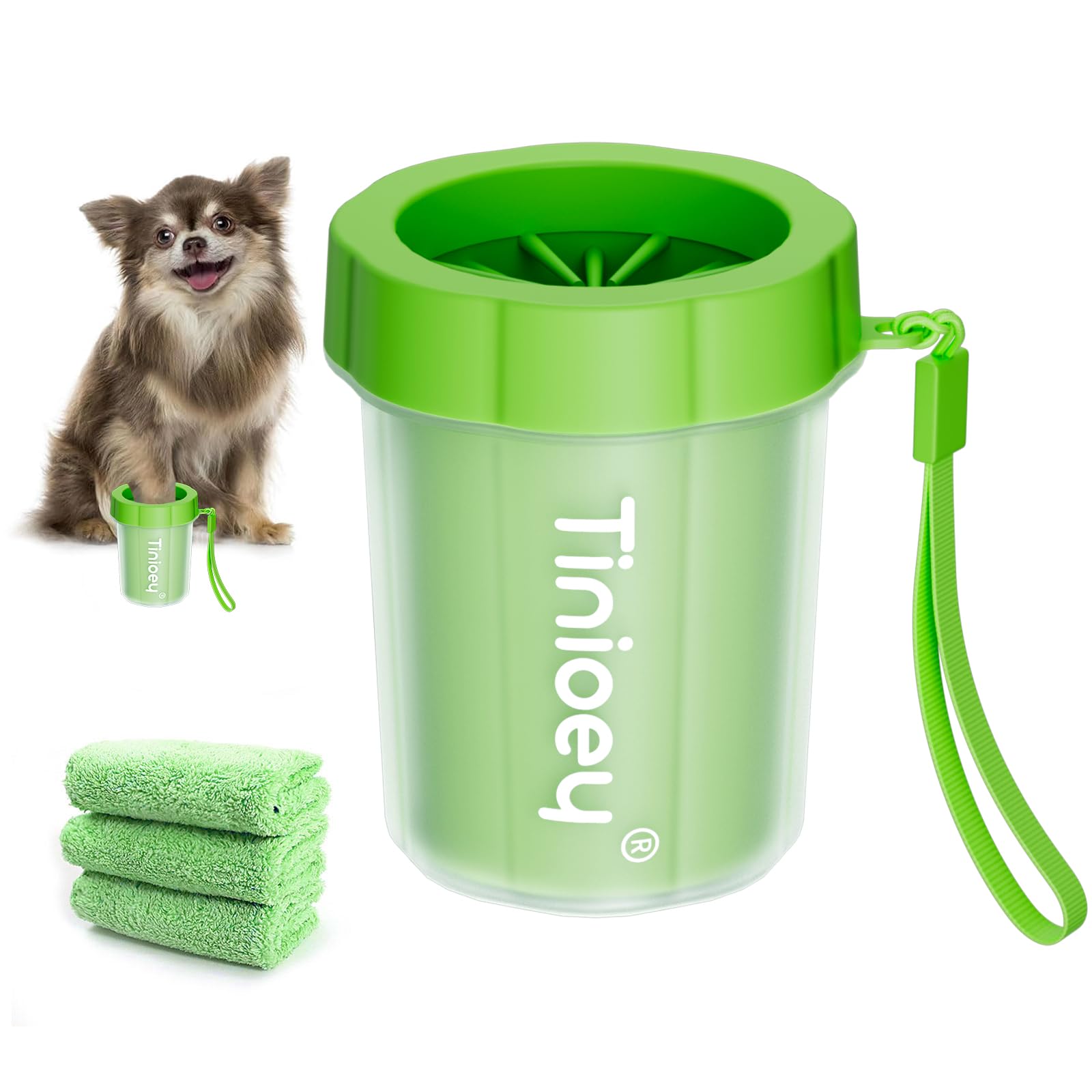 Dog Paw Cleaner for Small Dogs (with 3 Absorbent Towels), Dog Paw Washer, Paw Buddy Muddy Paw Cleaner, Pet Foot Cleaner (Small, Green)