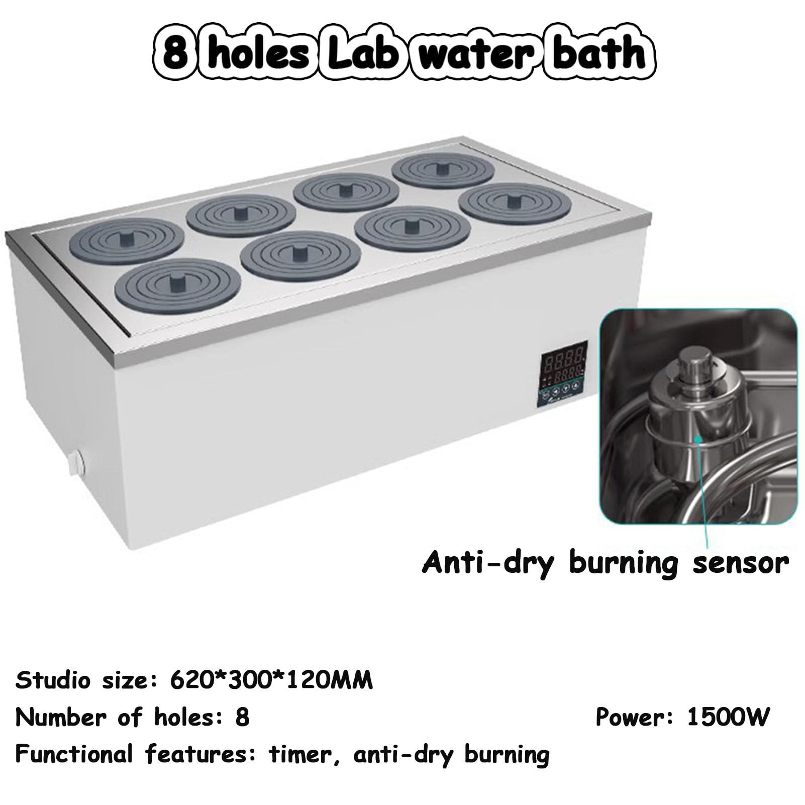 Baño de agua termostático digital de laboratorio con función de sincronización y anticombustión en seco, forro de acero inoxidable, para uso en laboratorio científico