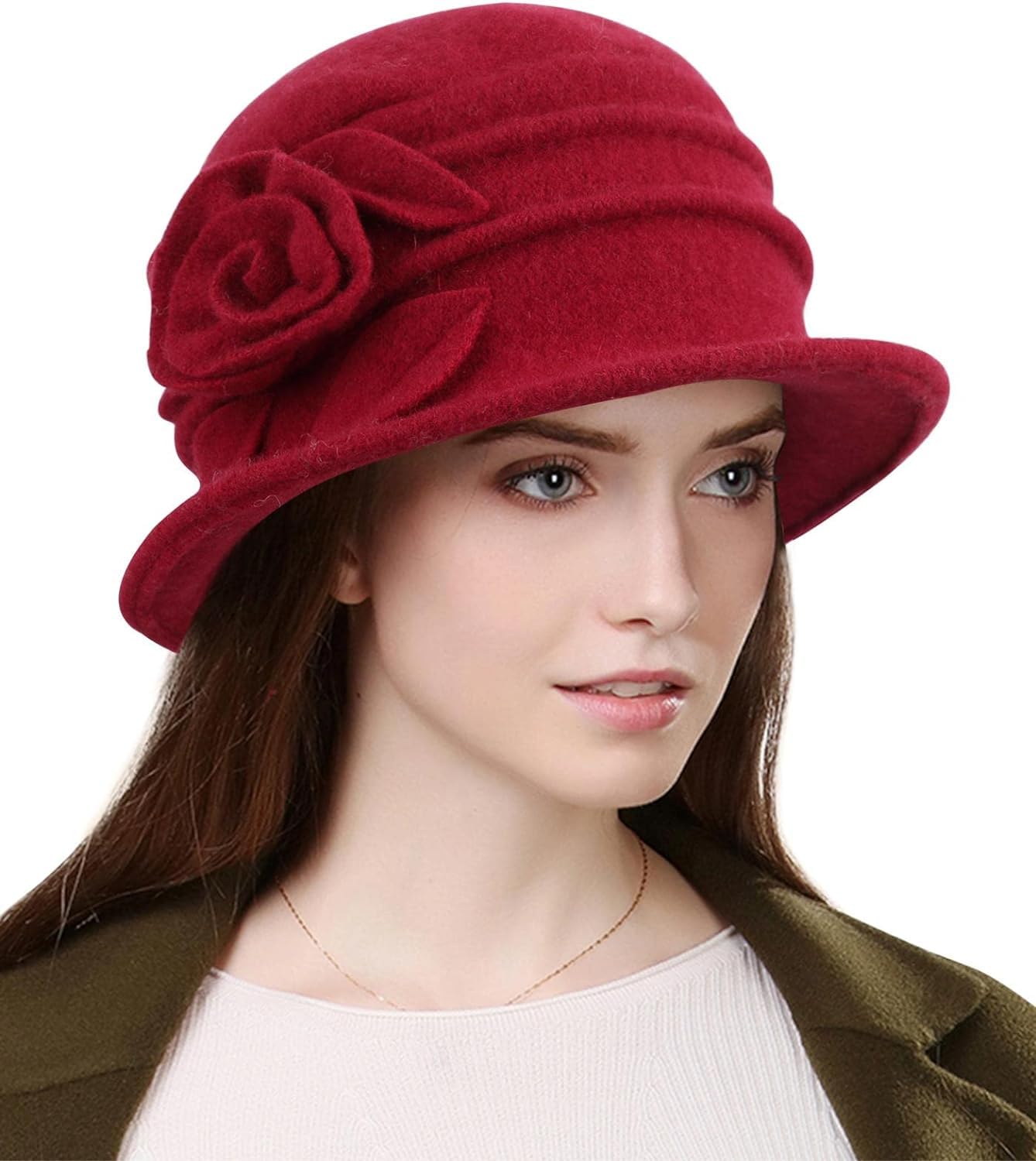 Wantonfy Mujer Lana Boina Gorro de Boina para Mujer Estilo francés Vintage Floral Trimmed Sombreros de Invierno