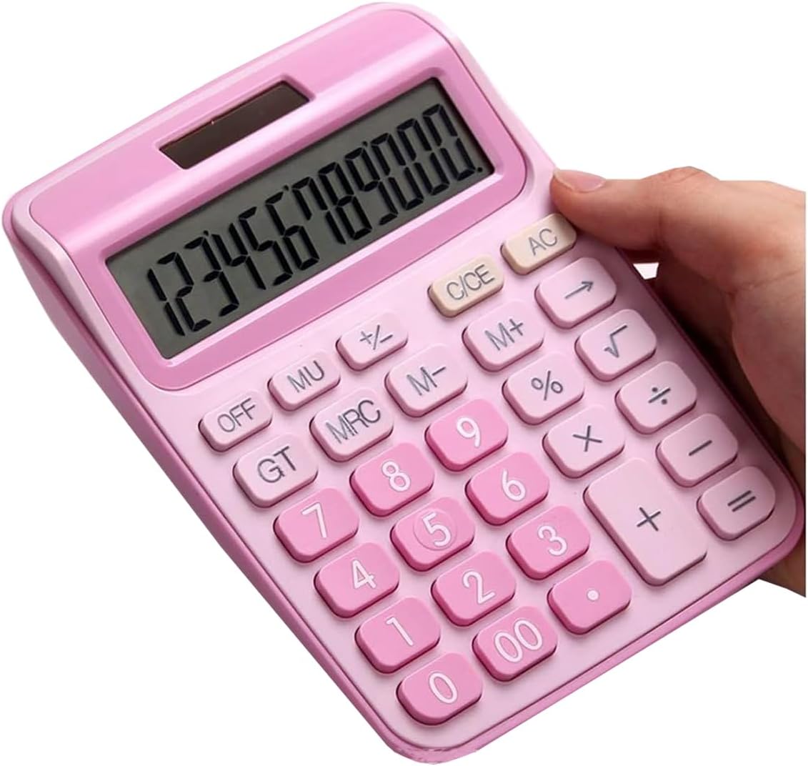12-bit Desktop Pink Calculator, Battery and Solar, Office Supplies