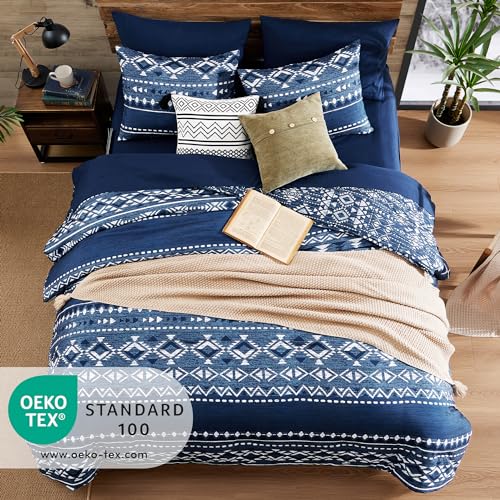Image of Geniospin Full Comforter Set - 7 Pieces Comforters Full Size, Fluffy Boho Bedding Sets for All Seasons, Bed in a Bag with Flat Sheet and Fitted Sheet, Pillowcase & Sham (Blue, 80''x90'')