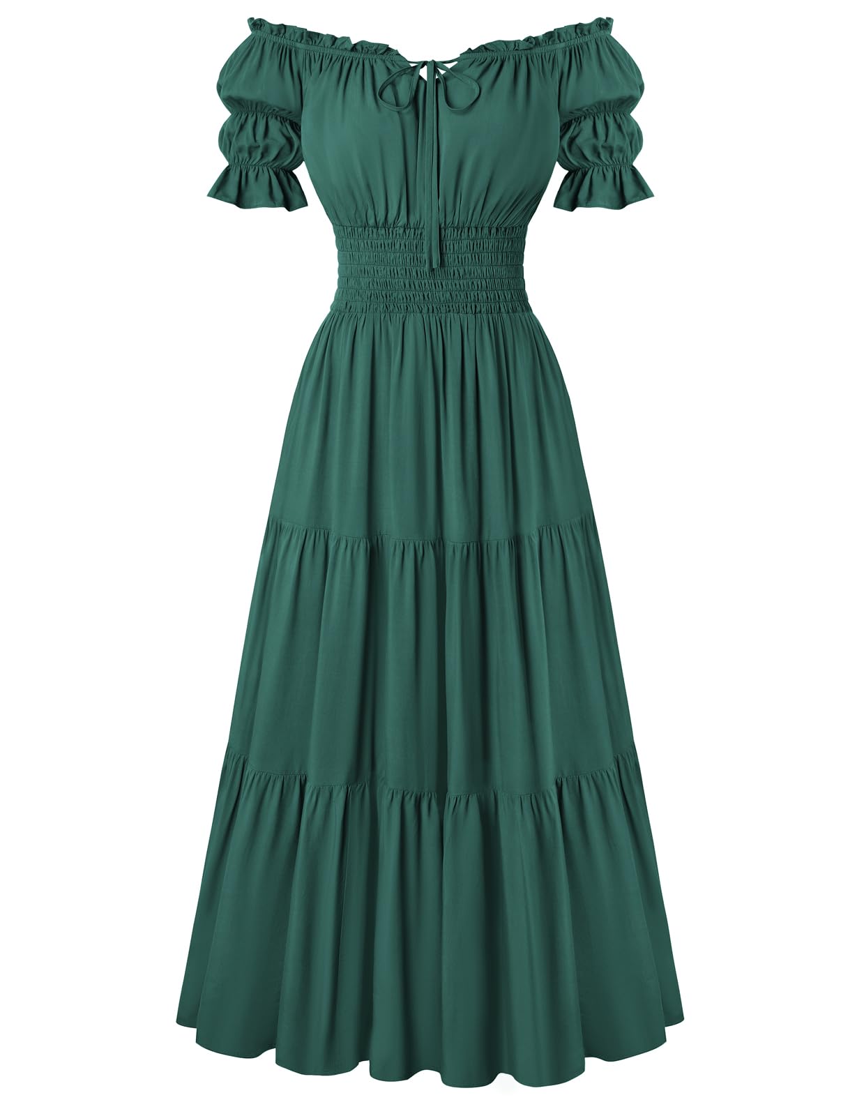 SCARLET DARKNESS Vestito da donna in stile rinascimentale, con spalle scoperte, stile medievale | maniche a sbuffo, vita elasticizzata, linea ad A, con tasche, abbigliamento medievale da donna, costume da pirata