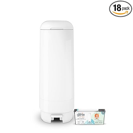 Diaper Genie Signature Pail Includes 1 Easy Roll Refill with 18 Bags | Holds Up to 846 Newborn-Sized Diapers Per Refill