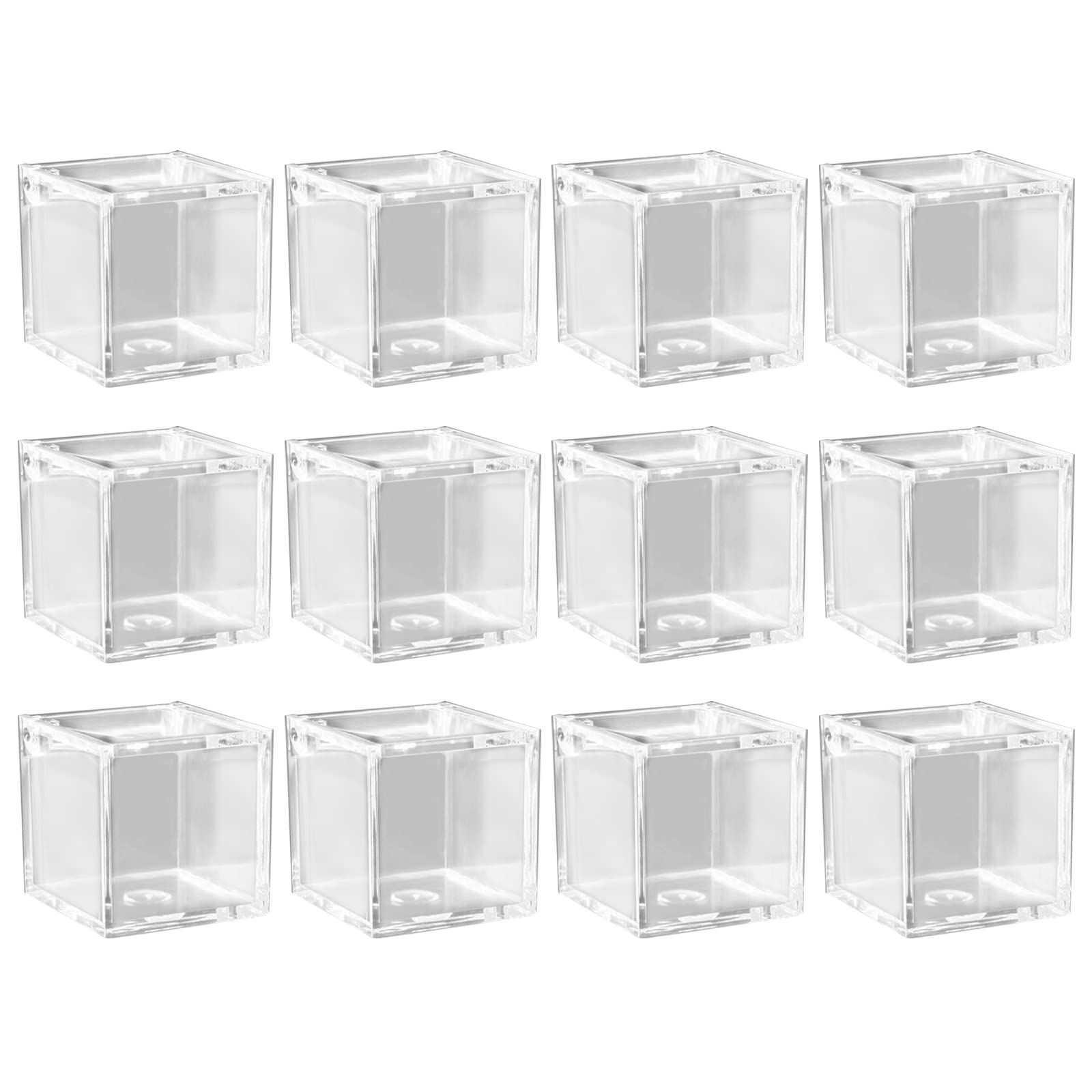 Kalttoy 12 Pcs Portable Candy Boxes with Flap Lids Small Pills Jewelry Containers Transparent Acrylic Storage Box Square Containers for Candy Pills Jewelry Christmas