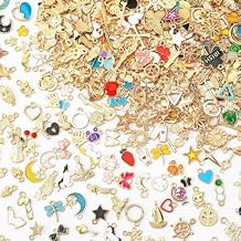 SANNIX 400Pcs Charms for Jewelry Making, Assorted Gold Enamel Charms Jewelry Bangle Charm Pendants Bracelet Necklace Earrings Making and Crafting