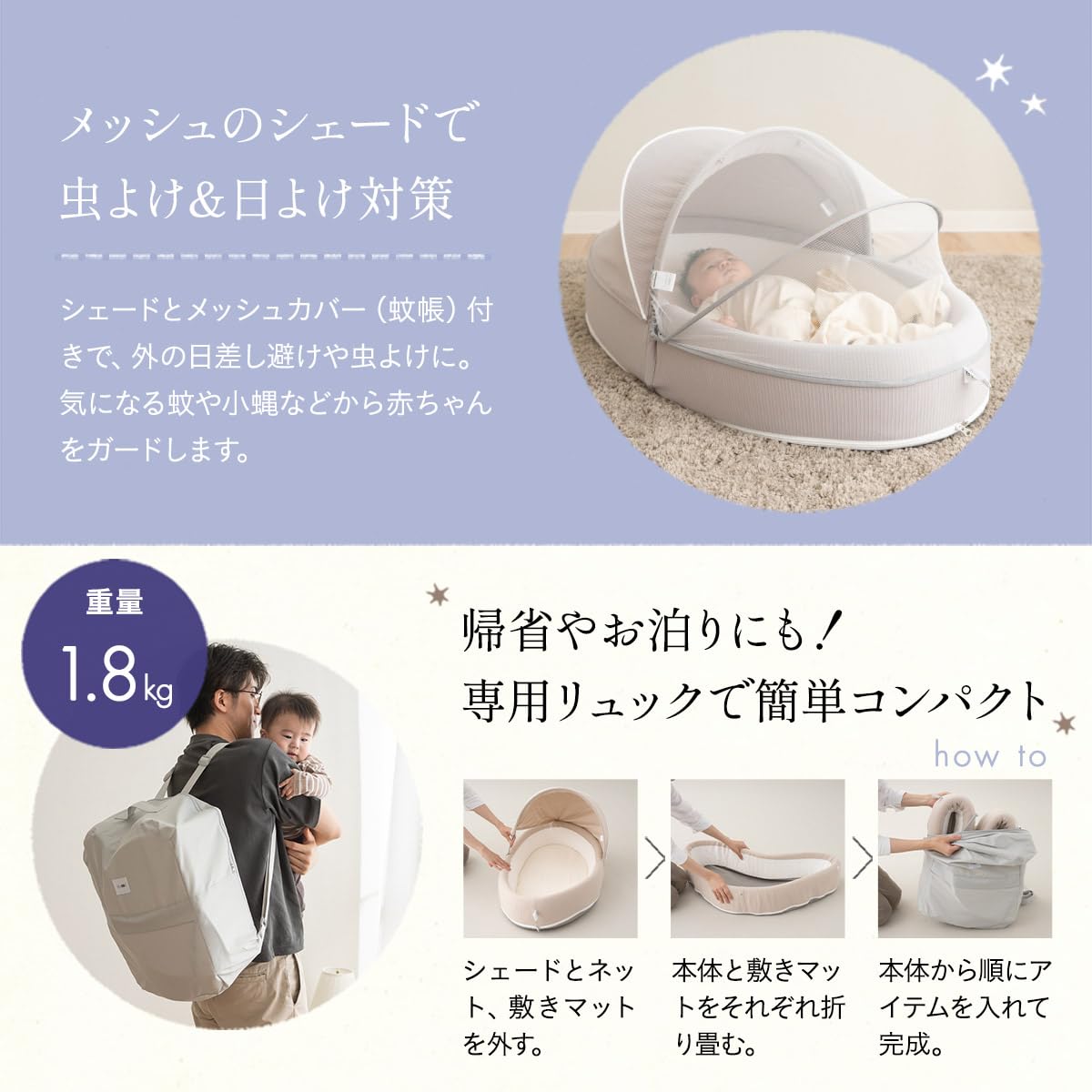Amazon | エムール ポータブル ベッドインベッド ベビーベッド 一式