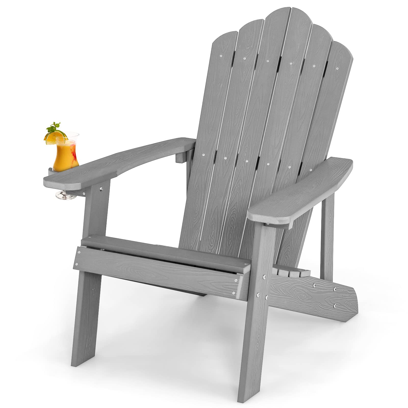 RELAX4LIFE Outdoor Adirondack Chair, Weather Resistant Garden Chair Leisure Armchair with Movable Cup Holder, HIPS Adirondack Lounger Seat for Fire Pit Patio Yard Lawn (Light Grey)