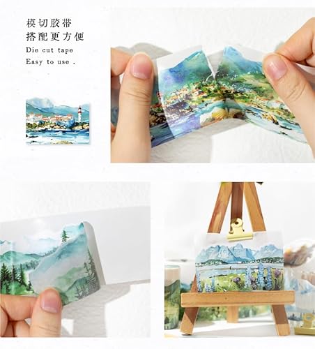 Alideco 6Pcs Fitas Adesivas Decorativas Vintage Mountain Landscape Washi Tape Ótimas para Suprimento