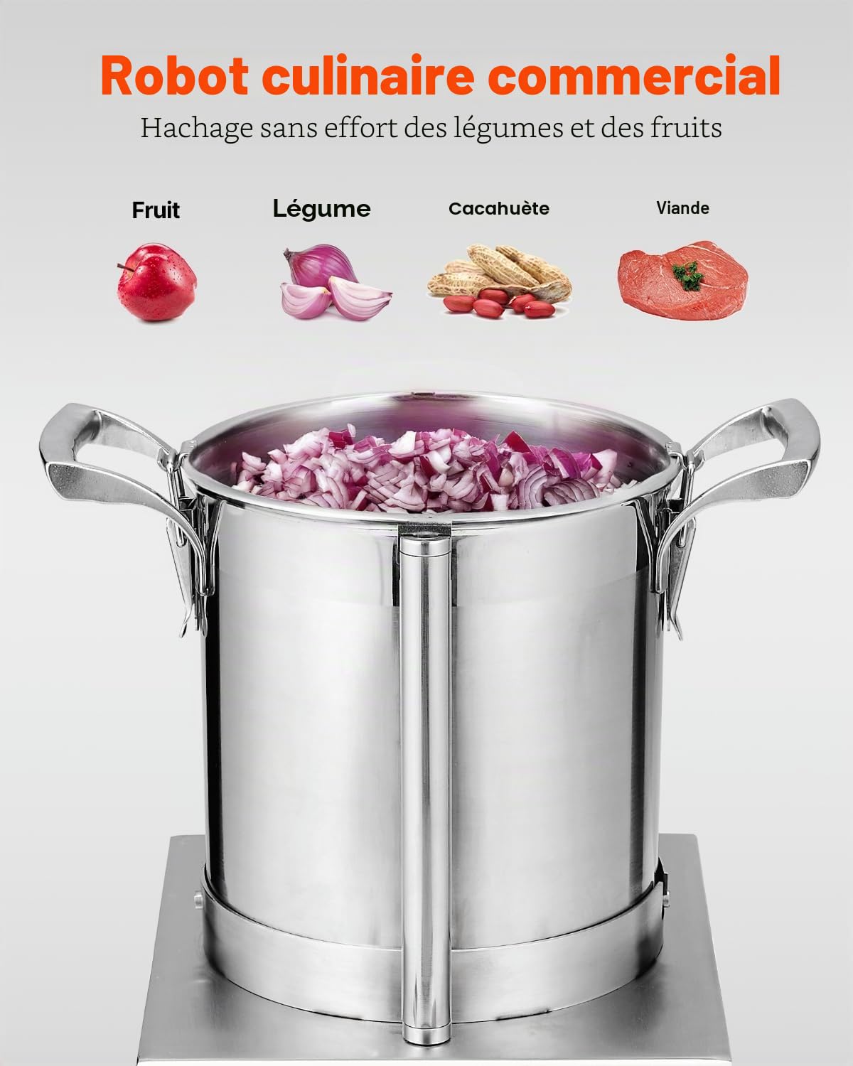 VEVOR Robot Culinaire et Hachoir à Légumes 4 L, Robot Multifonction en Acier Inoxydable de Qualité Alimentaire, avec 2 Lames Supplémentaires en S, pour Hacher Rapidement Fruits, Restaurant, Maison