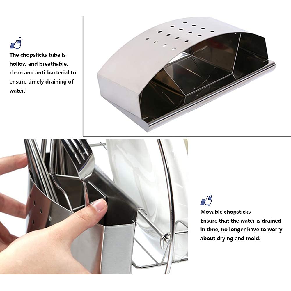 Égouttoir à vaisselle en acier inoxydable avec plateau d'égouttement amovible – Égouttoir à vaisselle pour comptoir de cuisine peu encombrant (42 x 19 cm) – Organiseur de cuisine durable et élégant