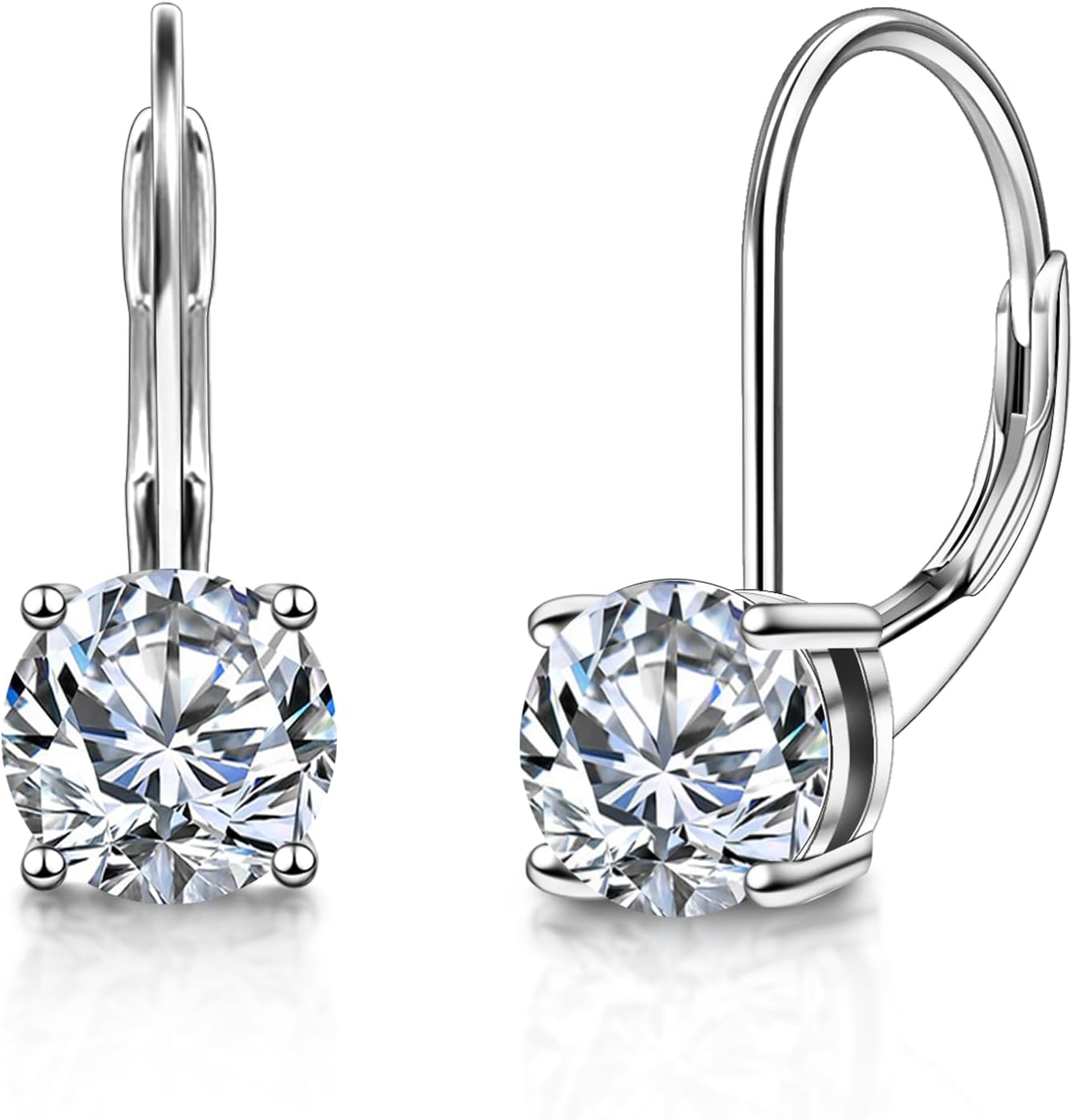 Moissanite Earrings, White Gold Plated Soild Sterling Silver Dangle Earrings 1.0ct-2.0ct D Color Brilliant Round Cut Lab Created Moissanite French Leverback Drop Earring for Women
