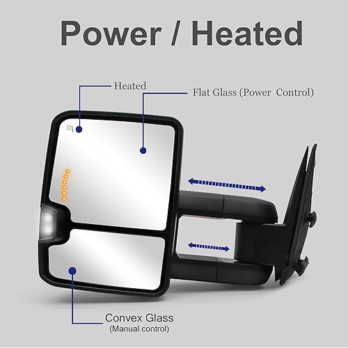 Miniatura 4 de WLLW Espejos de remolque aptos para Chevy Silverado GMC Sierra 1500 2500 3500 Suburban Yukon XL Tahoe Pickup Truck Power Heated Turn Signal Light