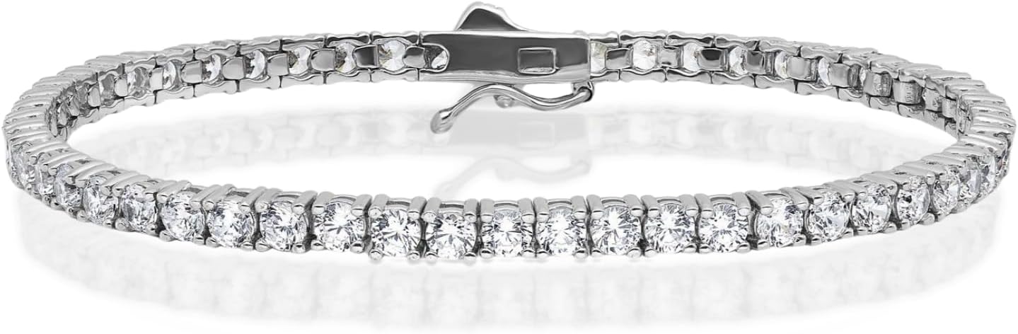 IceCarats 925 Sterling Silver 0.10 carat Cubic Zirconia Tennis Bracelet 7 inch Round Cut, Prong Set For Her