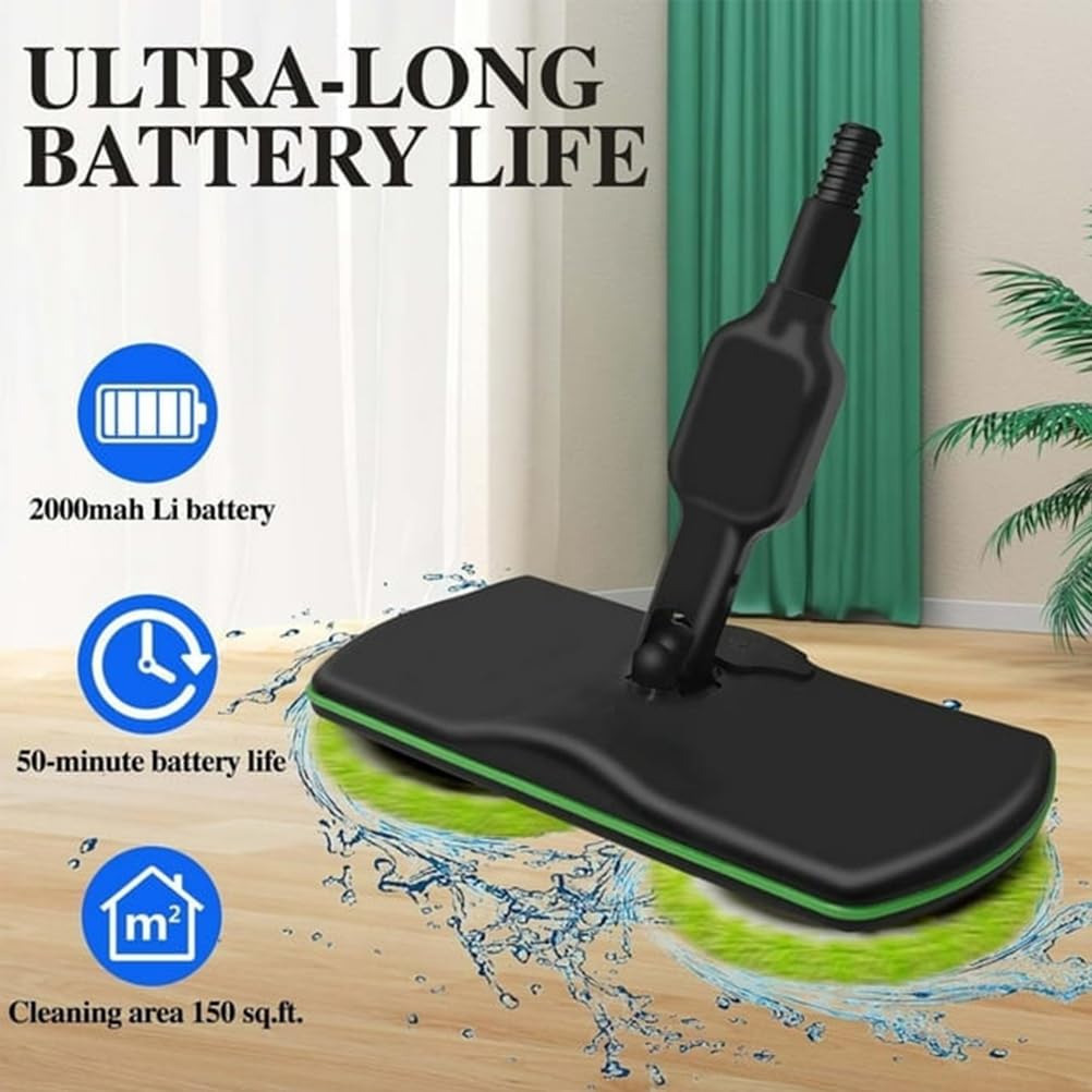 Fregadora de Pisos 2 en 1,Trapeador Eléctrica Giratoria Inalámbrica,Mopa Pulidora Barredora para Cualquier Superficie Dura con 2 Almohadillas Microfibra y 2 Almohadillas Pulido